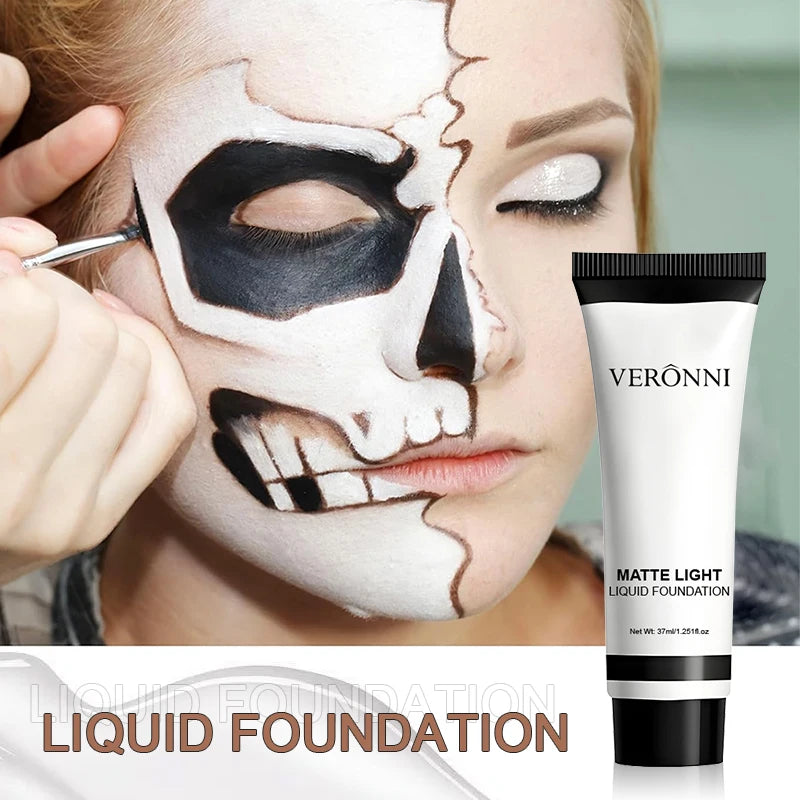 Halloween Dark Makeup Matte LipstickWhite Liquid Foundation Face Body Painting Base for Cosplay Mardi Gras Carnival Natural Look