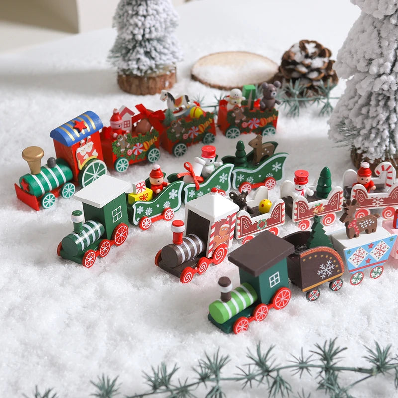 Christmas Decorations 2025 Christmas Wooden Train Xmas Tree Ornament Navidad Noel Home Decor New Year's Eve Decorations Kid Gift
