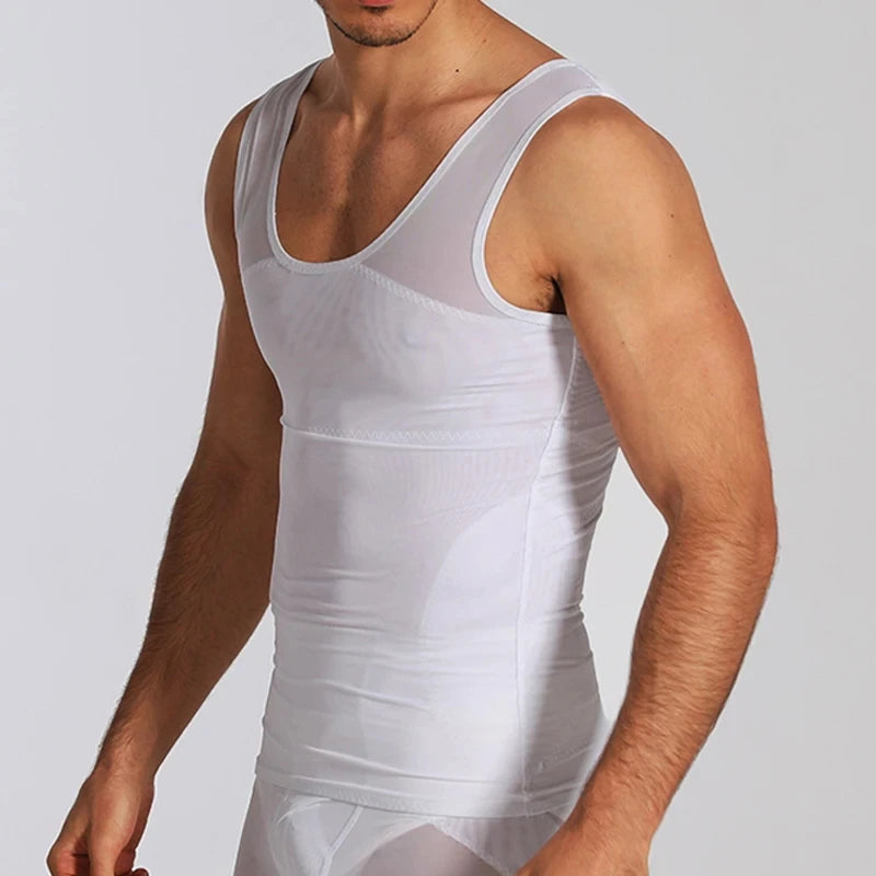 Compression Shirts for Men Slimming Undershirt Body Shaper Fitness Tank Tops Workout Sleeveless Shapewear Vest Mesh Cross Tops