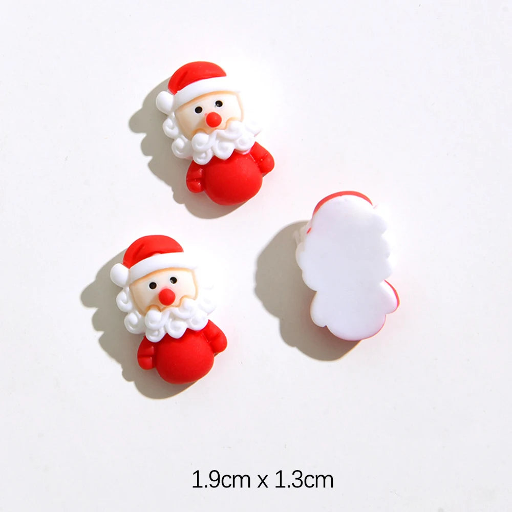 Mini Christmas Resin Figurine Crafts Santa Trees Elk Snowman Bells Flatback Cabochon Scrapbook Ornament Diy Hairwear Accessories