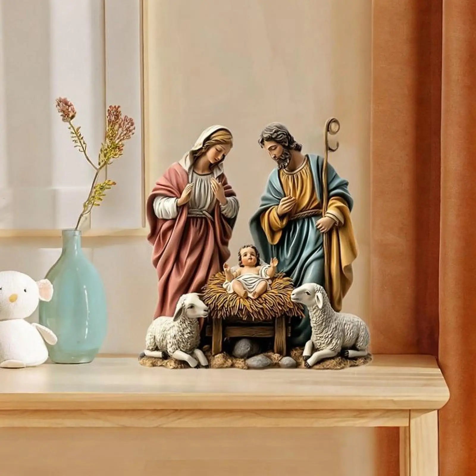 Christmas Nativity Scene Figurine Christmas Decoration Holy Family Miniatures Statue for Birthday Gift Car Indoor Decor Shelf