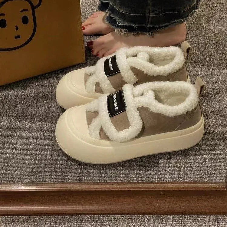 Shoes Woman 2025 Casual Female Sneakers Clogs Platform Autumn Shallow Mouth Round Toe British Style Loafers Fur New Creepers Fal