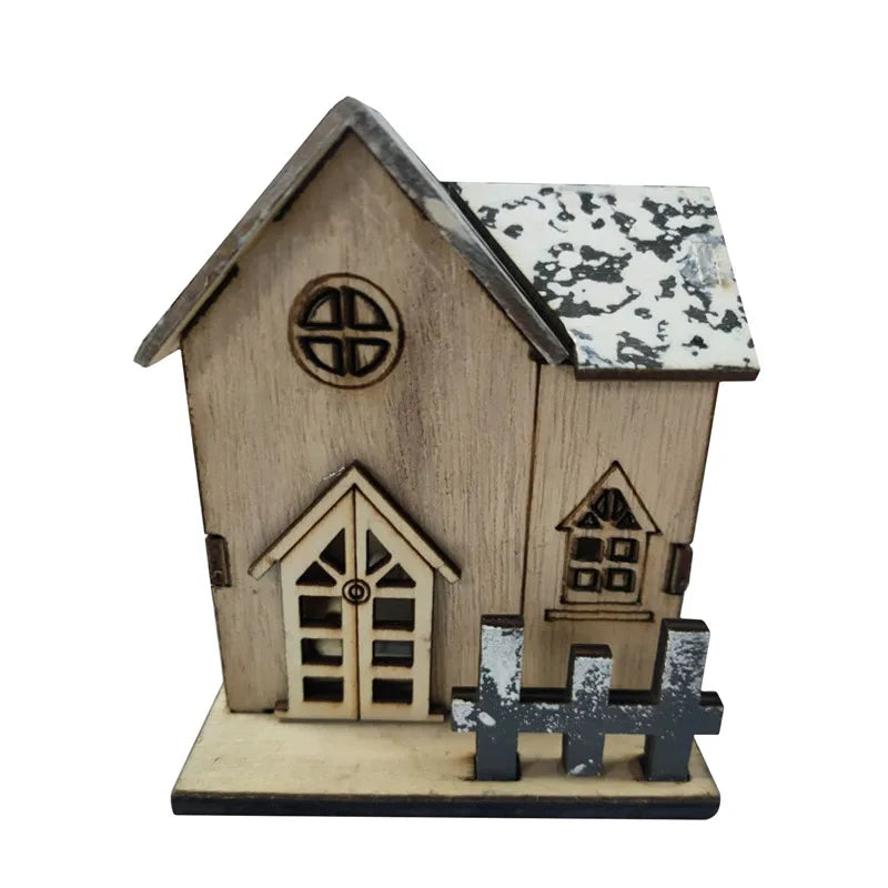 Christmas Home Decoration LED Luminous Wooden House Small House Xmas Tree Desktop Decoration Happy New Year Give Gifts Friends