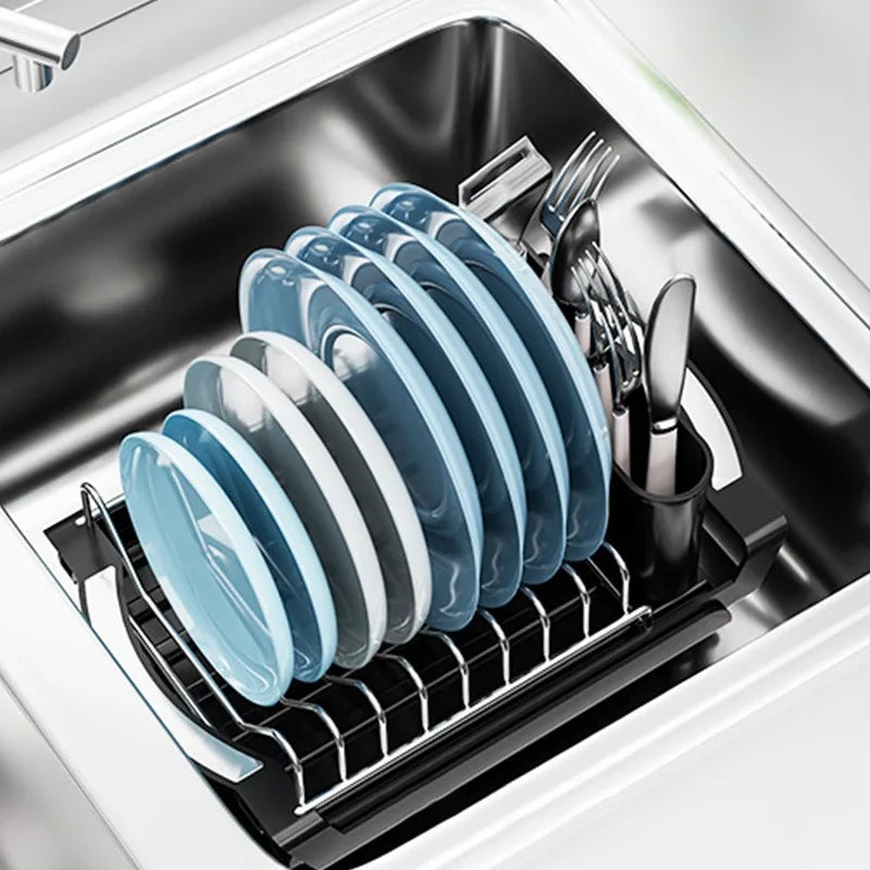 Kitchen Dish Storage Rack Retractable Dish Rack Kitchen Organizer Rack Countertop for Dishes and Chopsticks Drain Basket