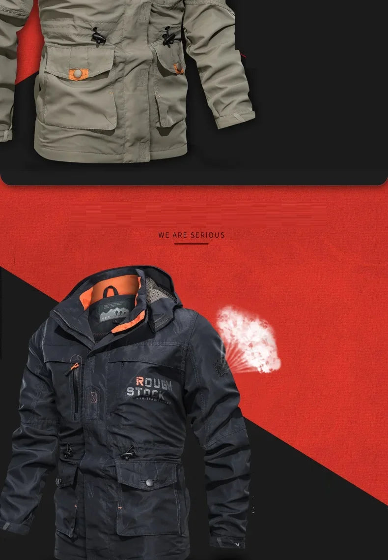 Men Cargo Hooded Casual Military Jacket Men Fashion Windproof Bomber Mens Jacket New Winter Windbreaker Pilot Coat Men Clothing