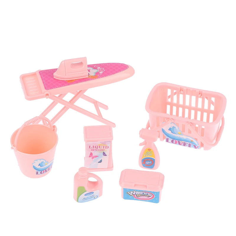 Kid's play house toys Household Washing Kit Iron Laundry tools for 1/6 Doll