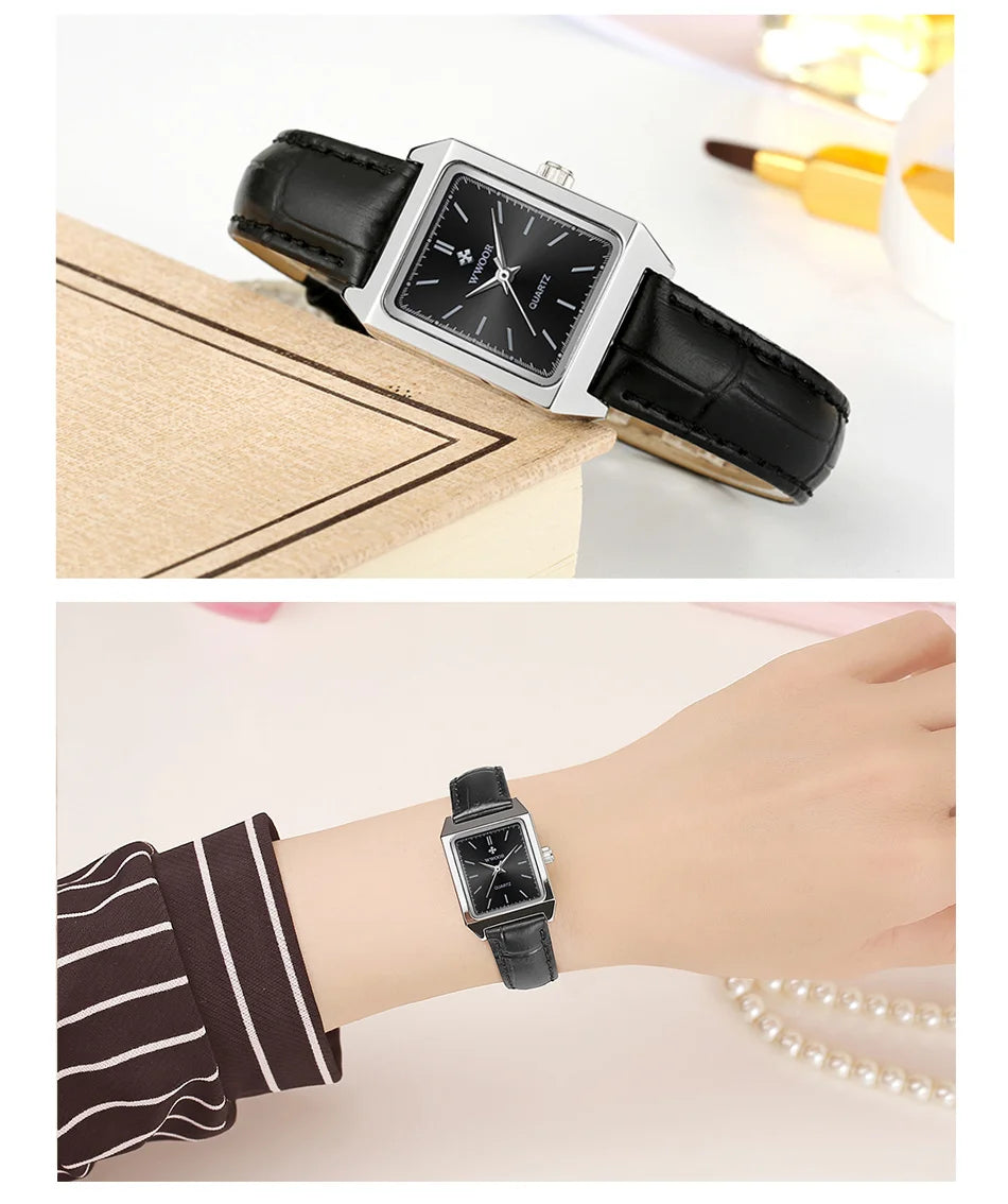 Fashion Top Brand Wwoor Womens Watches Black Small Square Wristwatch Woman Dress Bracelet Watch For Women Gift Xfcs Montre Femme