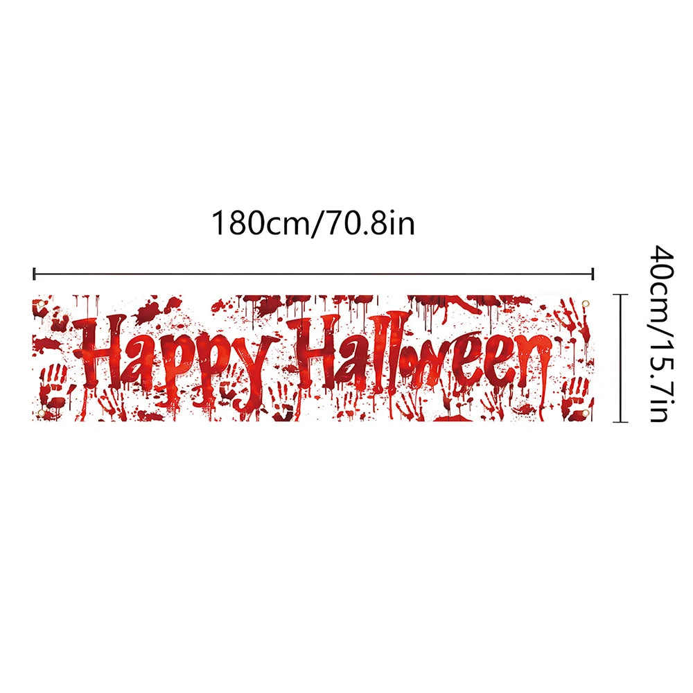Halloween Theme Party 1.8m Banner Pumpkin Bloodstains Happy Halloween Outdoors Indoor Yard Hanging Decor Supplies  ﻿