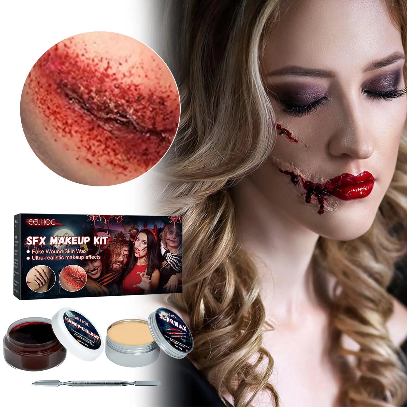 Professional Halloween Makeup Kit Fake Wound Scar Fake Blood Paint Scar Wax Halloween Special Effect Make Up Halloween Cosmetics