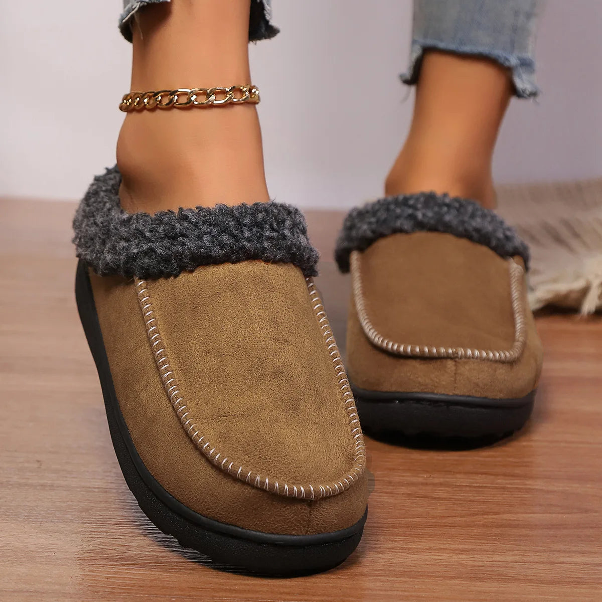 Slippers Men Winter Plush Warm Thick Sole Indoor Non-slip Women Couples Home Shoes Casual Platform Ankle Boots Loafers