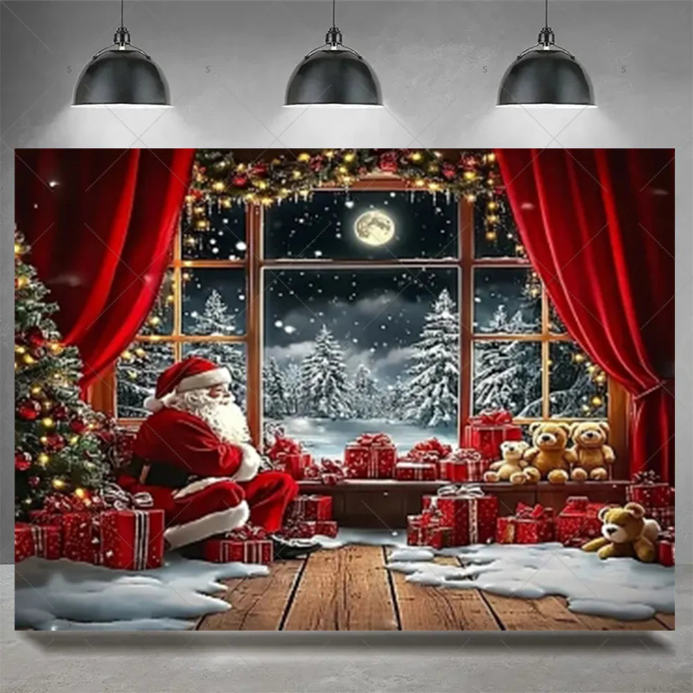 Christmas Party Decoration Winter Fireplace Xmas Tree Background Baby Shower Supplies Banner Photo Prop Backdrop Children Gift