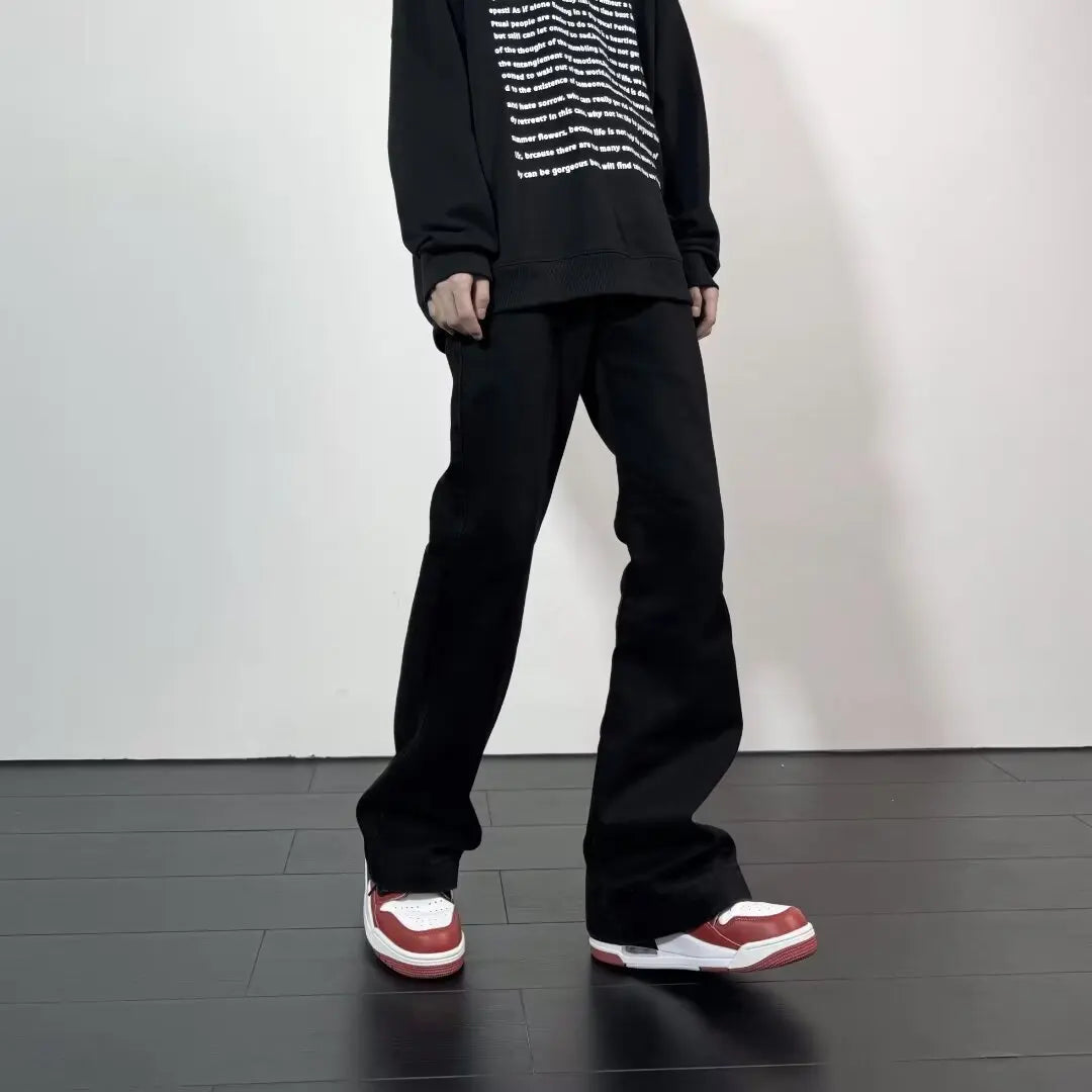 Black Jeans Men Casual Simple All-match Flare Sleeve Handsome Streetwear Daily Fashion Stretchy American Style Pantalon Homme