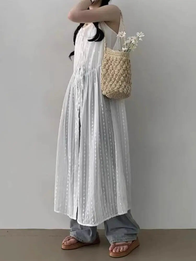 Embroidered Dress for Women in Summer Thin Lace up Layered Vest Long Cover Skirt