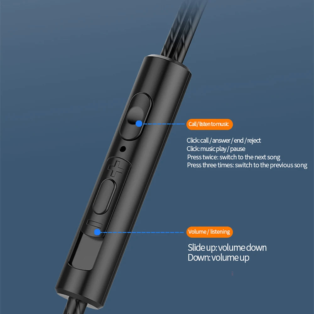 3.5mm Wired Headphones Noise Canceling In-Ear Sports Earphone Dual Driver Bass Stereo Gaming Headset HiFi Music Earbuds With Mic