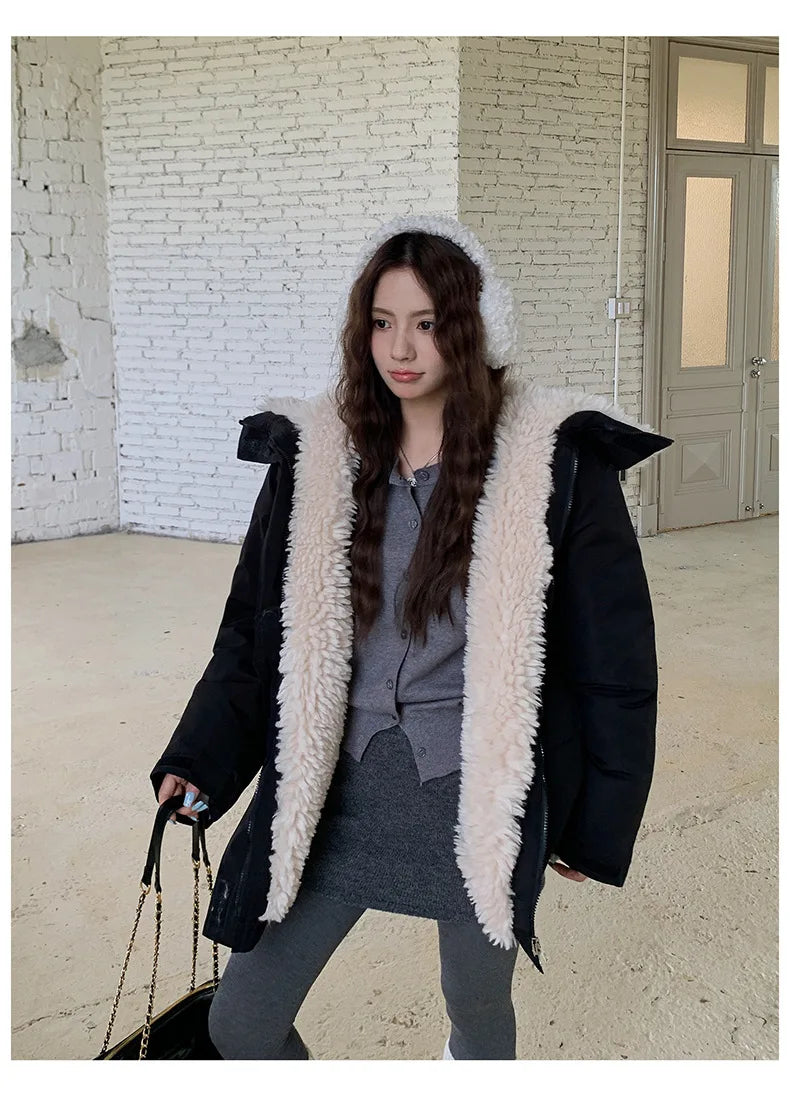 Women Parkas Short Coats Jackets Turn Down Collar Thick Warm Y2k Streetwear Elegant Jacket Work Coat Autumn Winter 2025