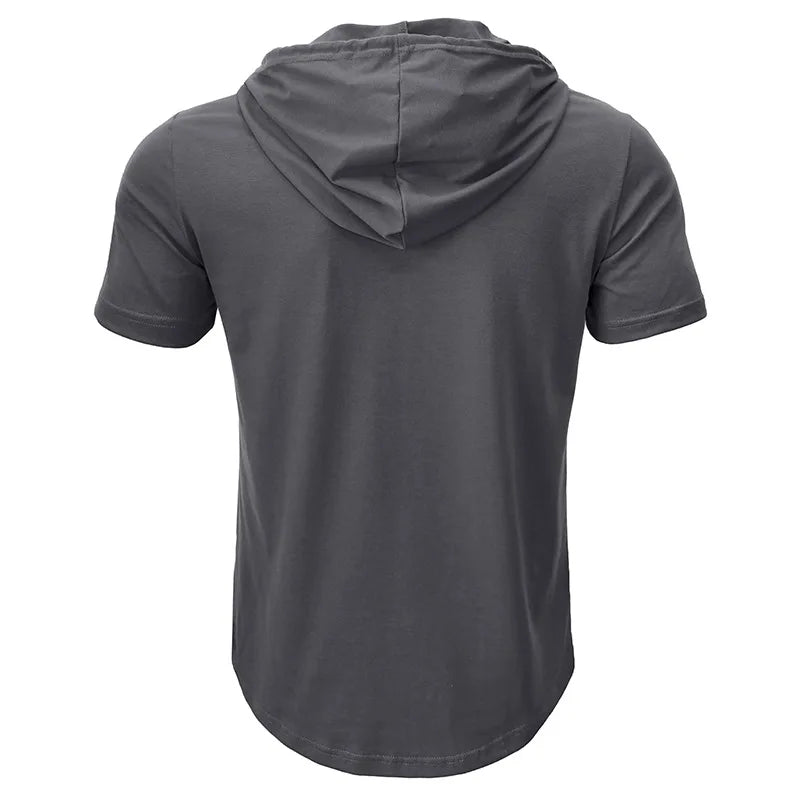 Men's Short-sleeved T-shirts for Sports and Fitness American-style Henley Shirt Hooded Top