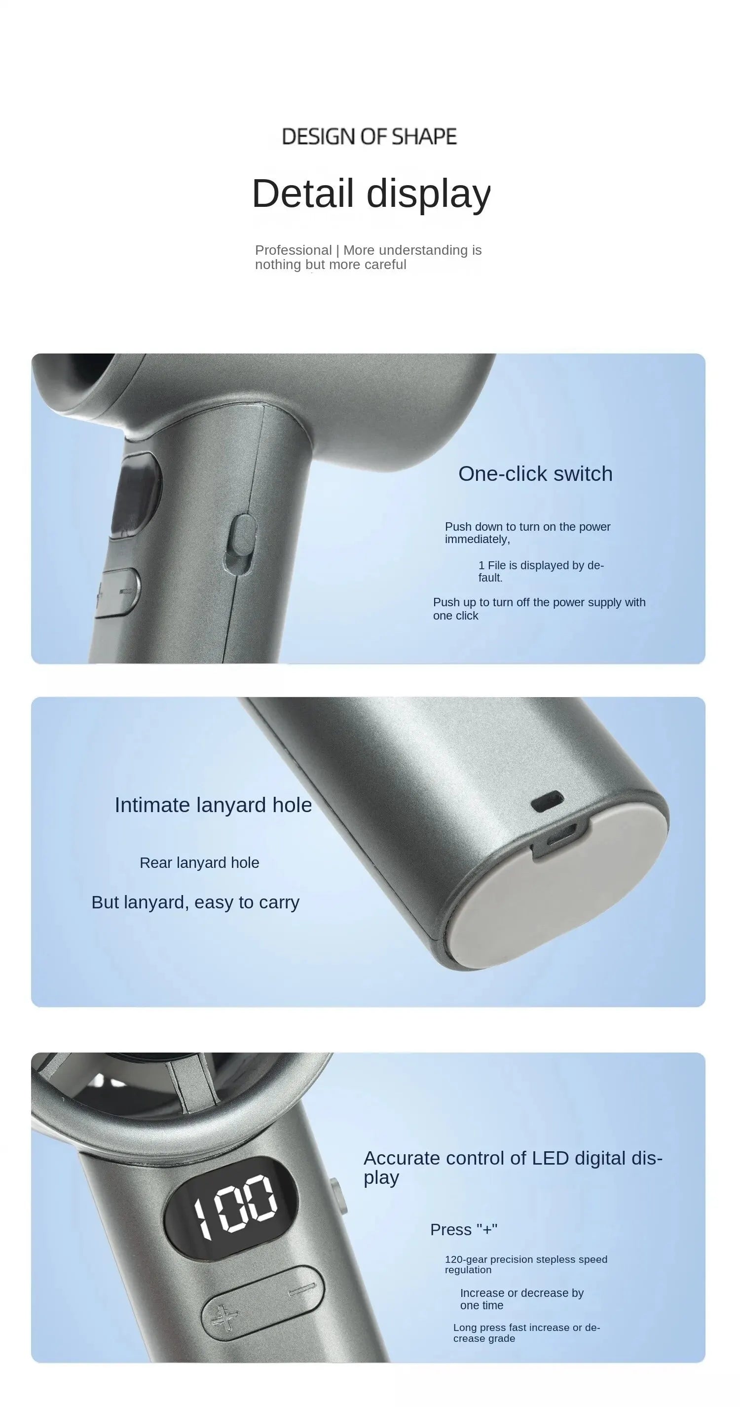 Portable Hand Fan , 120 Wind Speeds, Mini Bladeless Handheld Fan, USB Rechargeable Personal Highspeed Fans, Electric Eyelash Fan