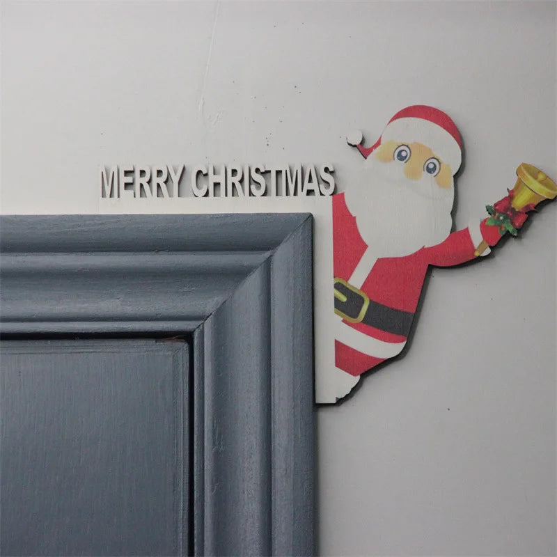 Christmas 2026 Door Frame Decor Wooden Cartoon Santa Elk Angel Door Corner Ornament Merry Christmas Decor Home Happy New Year