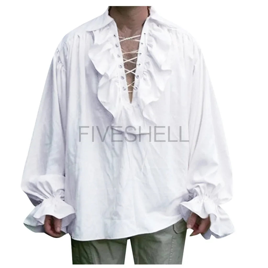 Medieval Camisa Shirts for Men Pirate White Shirts Ruffle Steampunk Gothic Costume Cosplay Renaissance Victorian Tee Tops