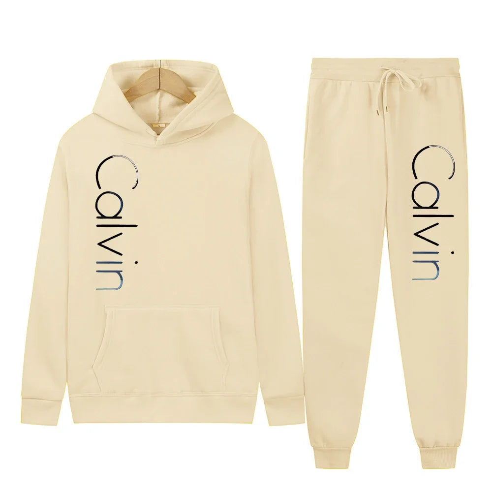 Men Tracksuit 2 Pieces Sets Hooded Sweatshirt +Drawstring Pants Male Hoodies Running Sportswear Men Women Autumn Sportwear