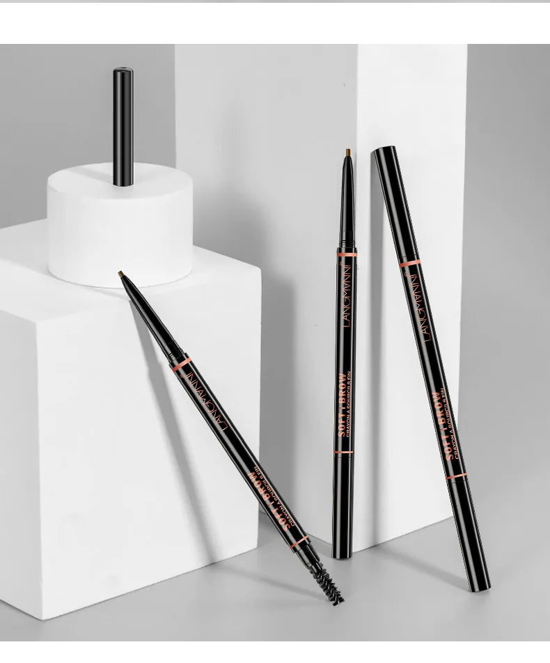 Langmanni Double headed Rotable Eyebrow Pen with a 1.5mm diameter Fine refill Waterproof Wild Eyebrow Pen and Eyebrow Brush