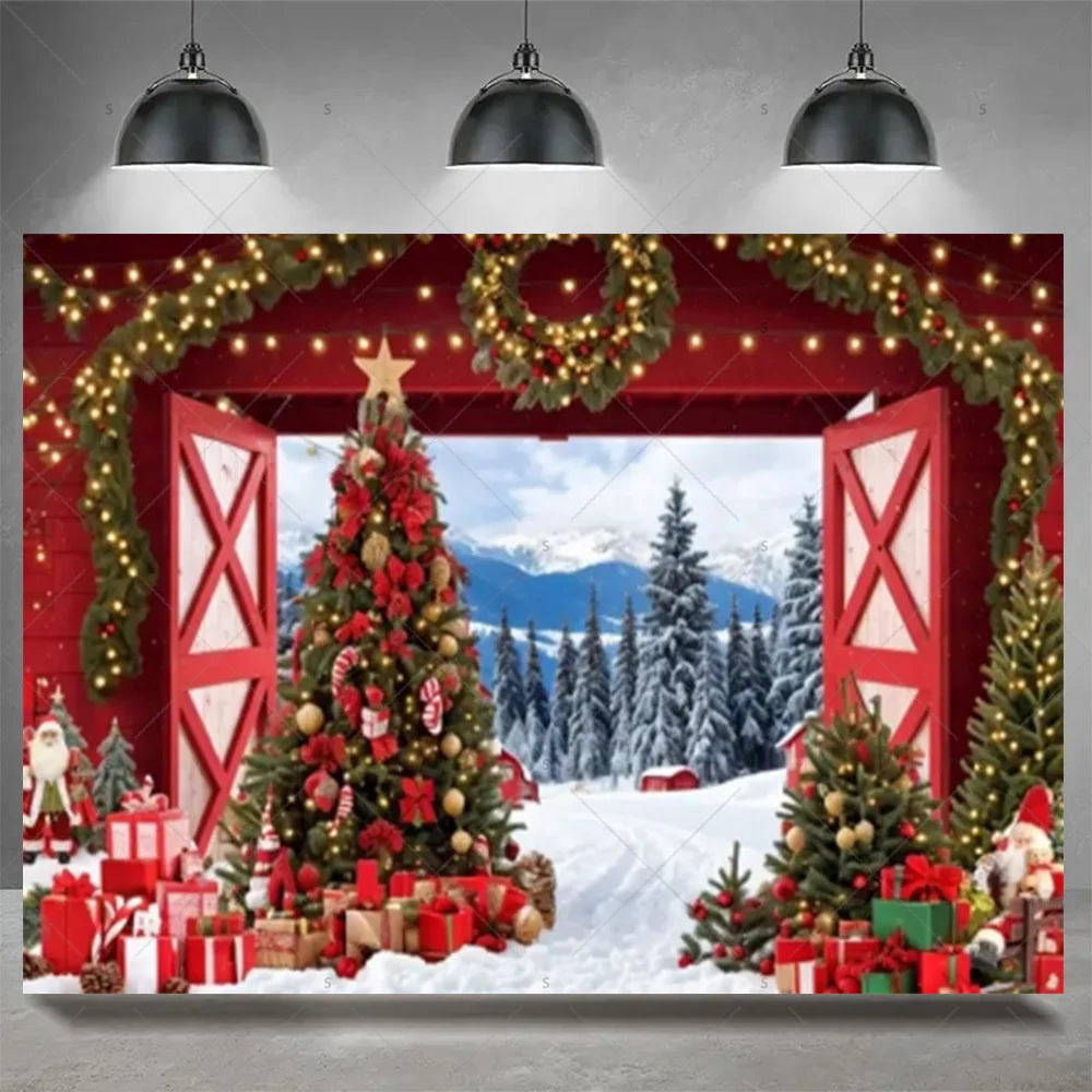 Christmas Party Decoration Winter Fireplace Xmas Tree Background Baby Shower Supplies Banner Photo Prop Backdrop Children Gift