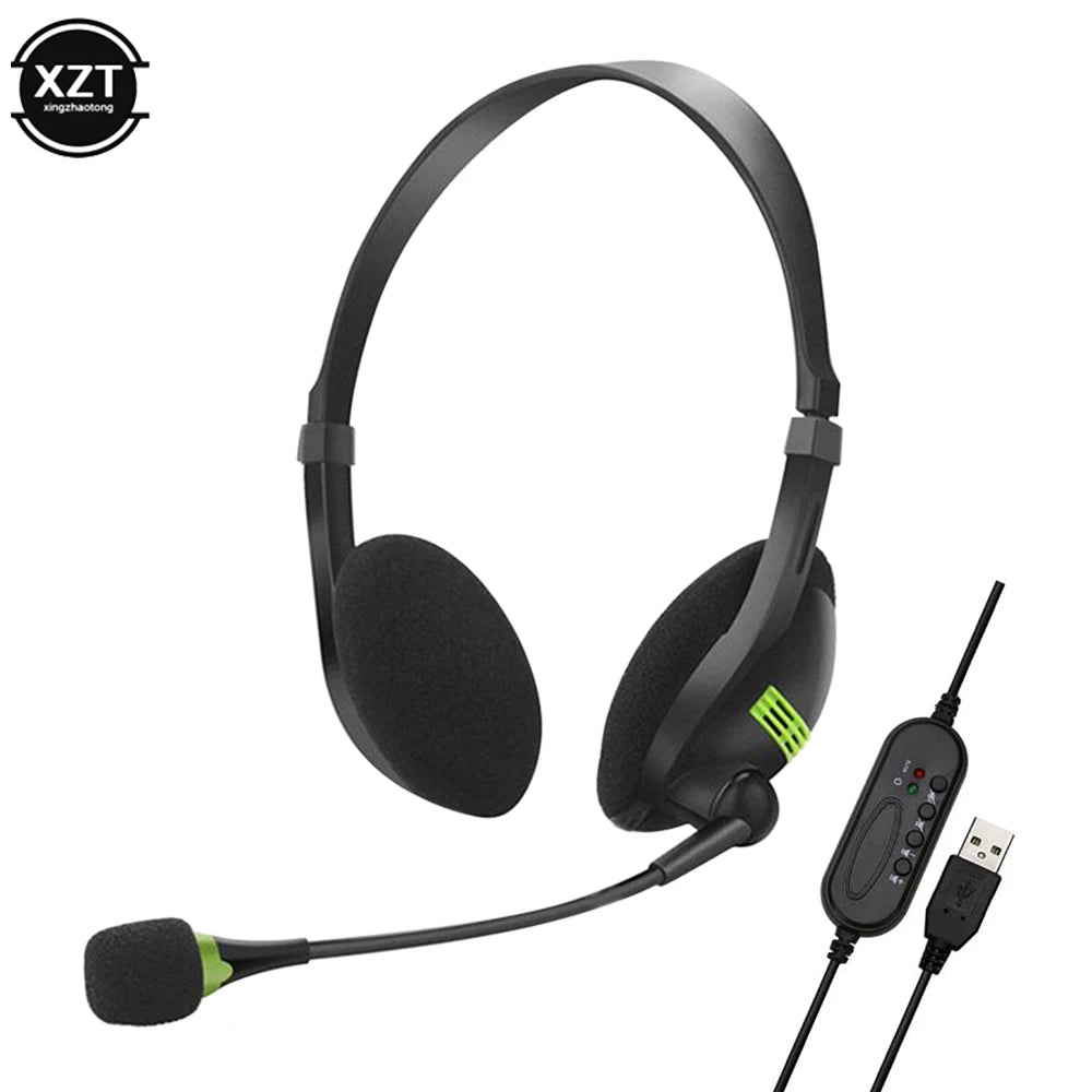3.5mm Wired Headphones With Microphone Noise Cancelling Headset Business Call Center USB Earphone Helmet For Laptop PC Computer