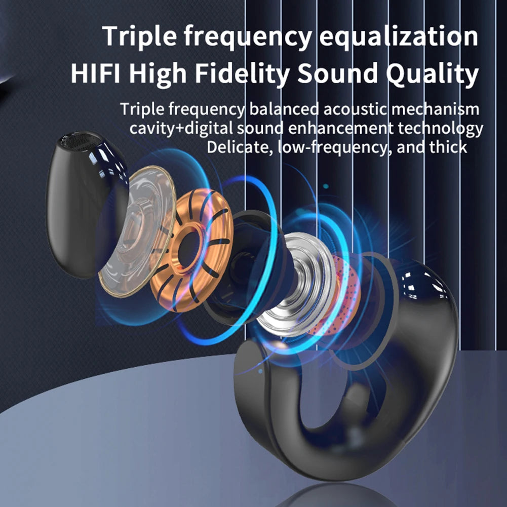 Wireless Clip On Headphones Bluetooth Headset High Definition Audio Quality Sports Earphones Noise Cancelling In-Ear Earphones