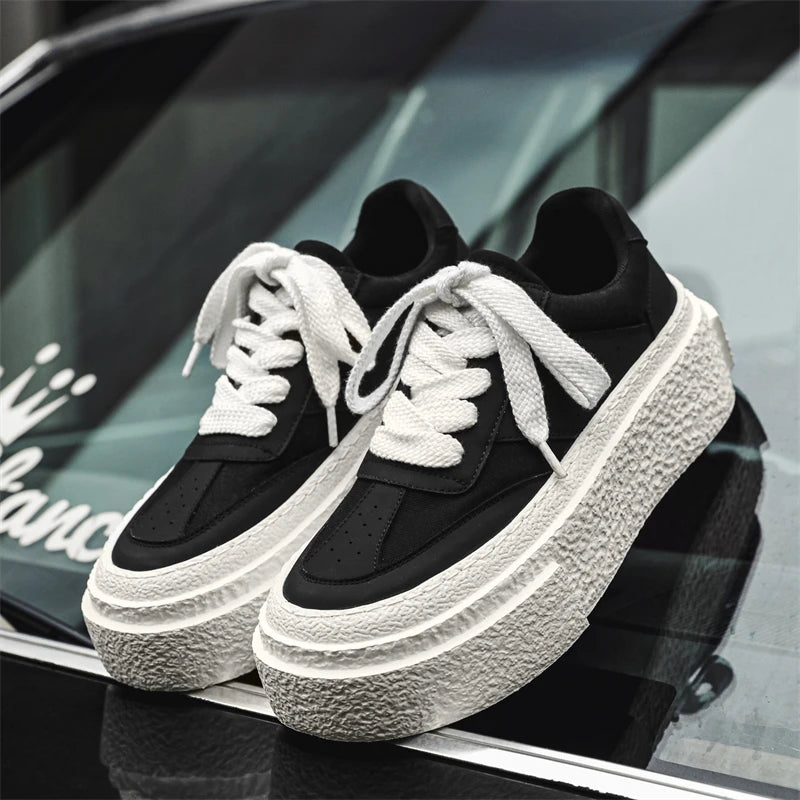 Men Fashionable Casual Sports Shoes Black White Thick-soled Lightweight Comfortable Outdoor White Sneakers Men Size 38-46