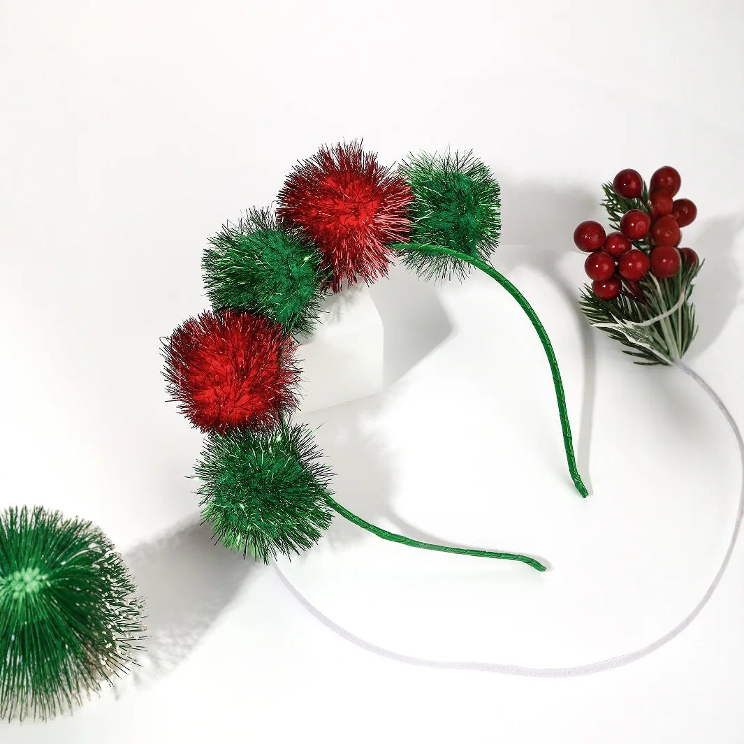 Christmas Red Green Hair Ball Holiday Party Headwear Hair Accessories Headband New Year Party Holiday Festival