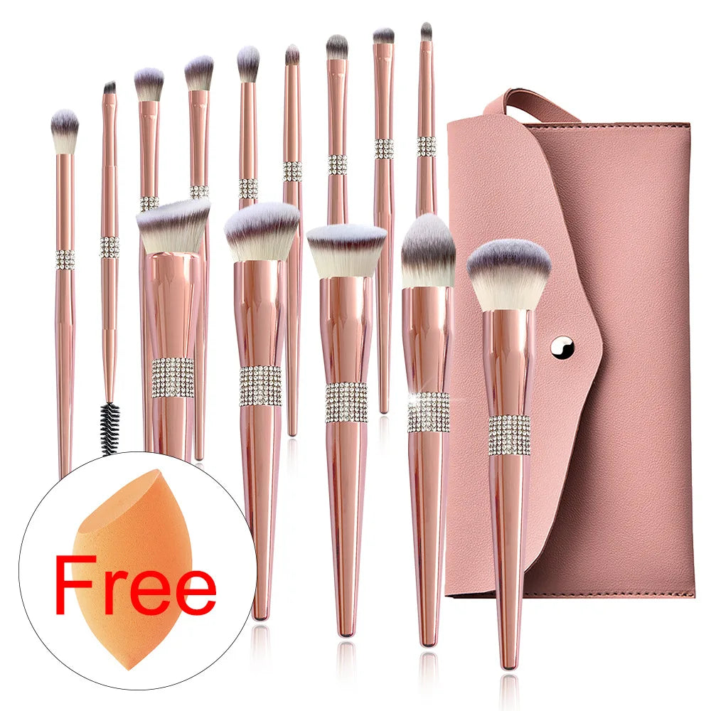 Makeup Brushes Private Label 14pieces Rose Gold Diamond Crystal Handle Makeup Brushes Set Foundation Eye Shadow Blending Tool