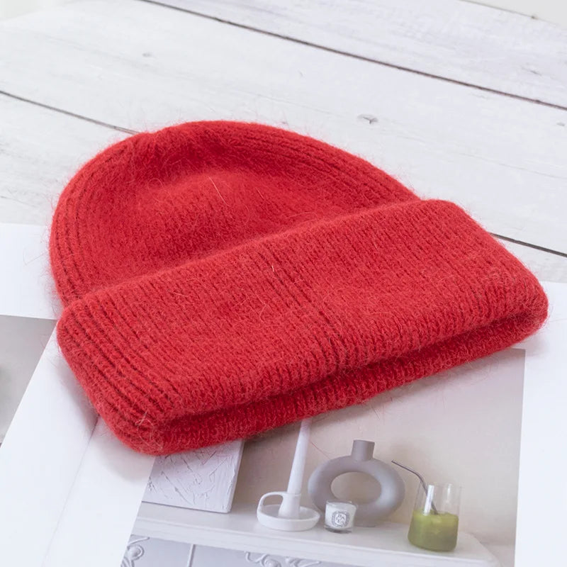 Winter Hats For Women Rabbit Fur Knitted Beanies Curled Thickened Keep Warm Bonnet Baggy Cap Female Soft Beanie Ski Cap