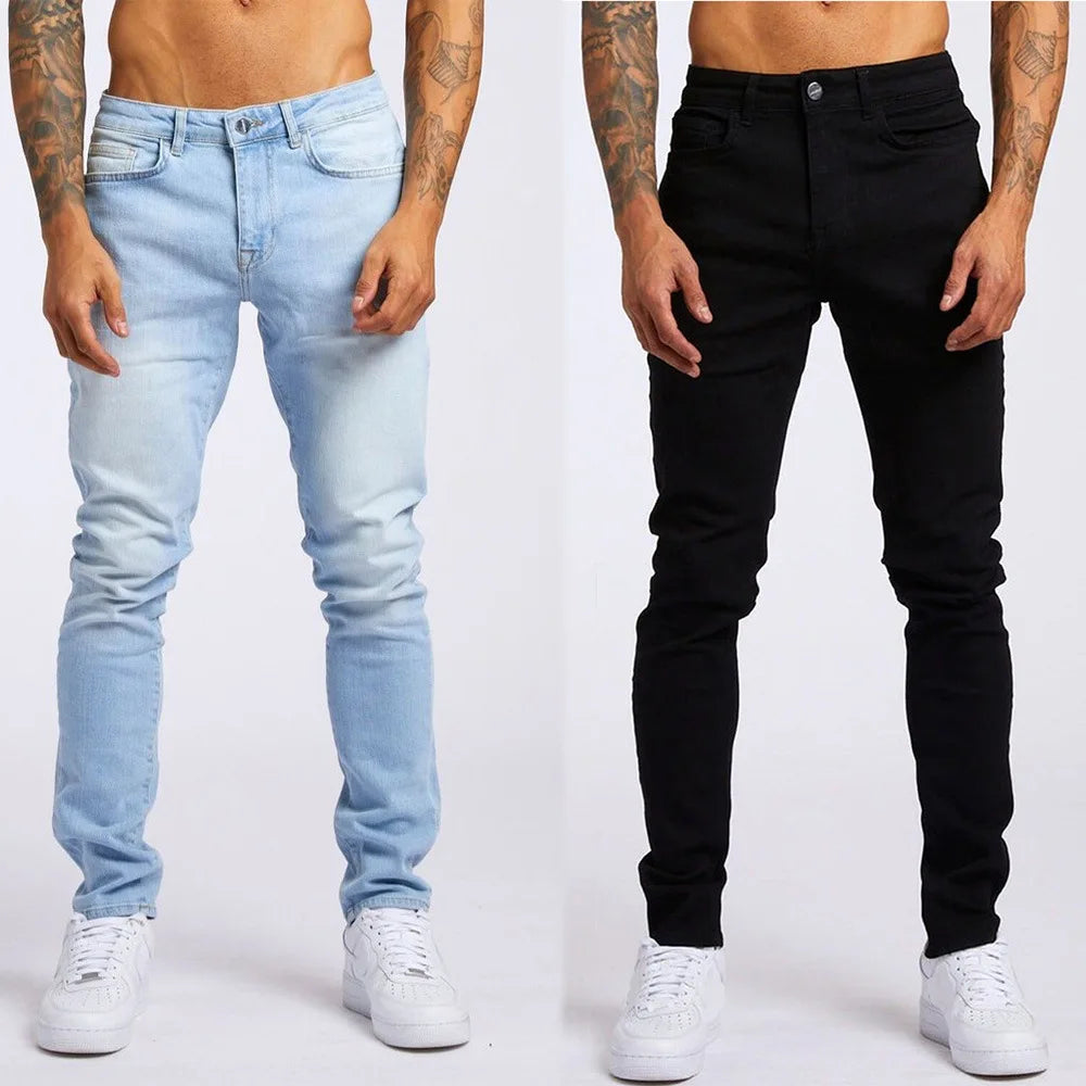 2025 New style denim men's pants, Instagram trend, black slim-fit high-waisted denim jeans for men