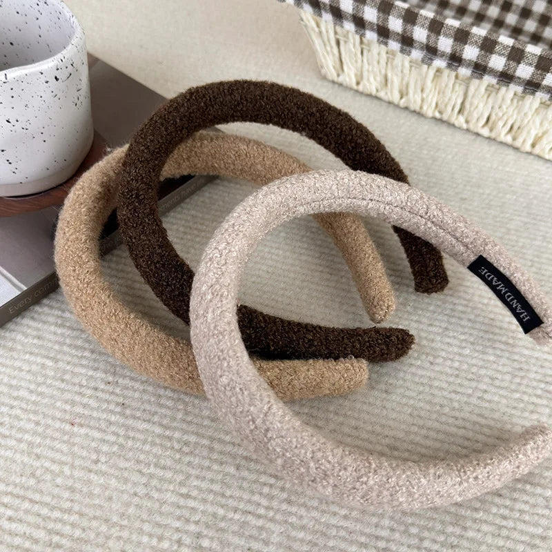 Winter Retro Solid Color Plush Headbands Sponge Wide Hair Band For Women Girl Simple Elegant Hair Hoop Fashion Hair Accessories