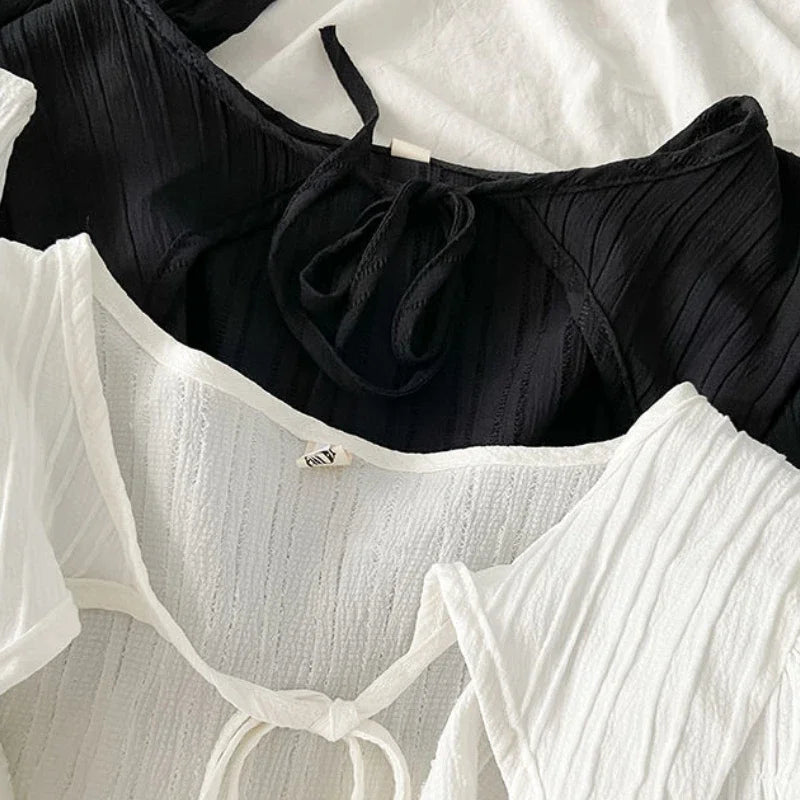 Women's Jackets Chic Folds Designer Summer Lace-up Crop Jacket Vintage Fashion Temper Sweet Girlish Long Sleeve Sun-proof Coat