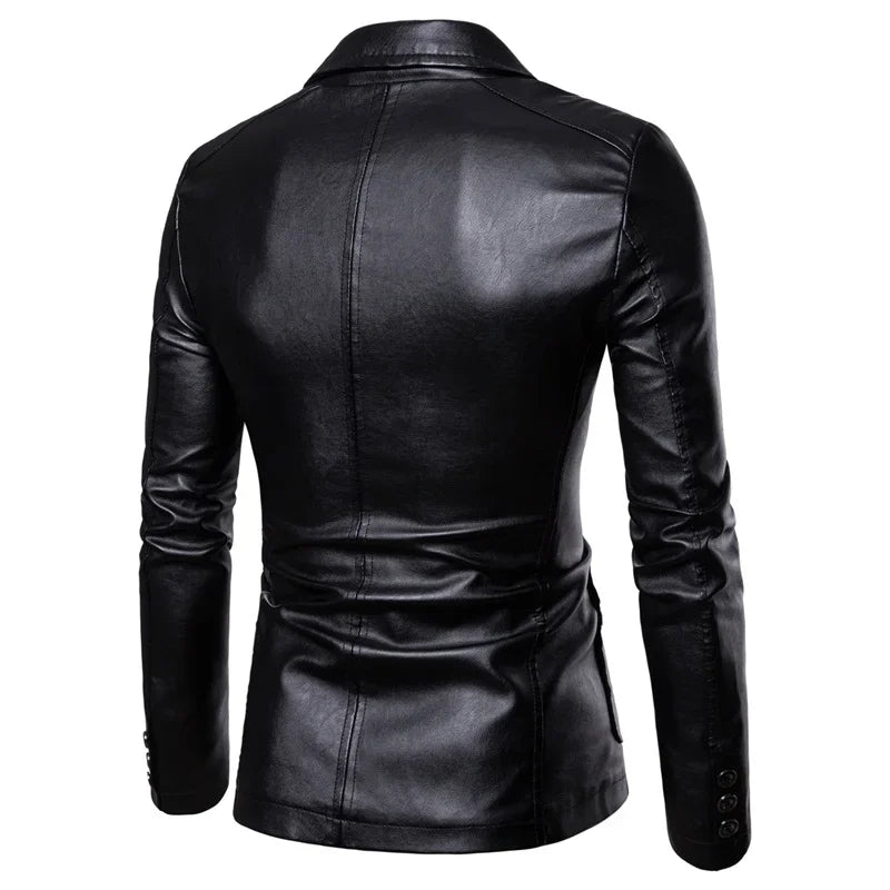 Blazer Man 2025 Men's PU Leather Jackets for Men Autumn Jacket Button Turn Down Collar Business Coat Biker Motocycle Jacket