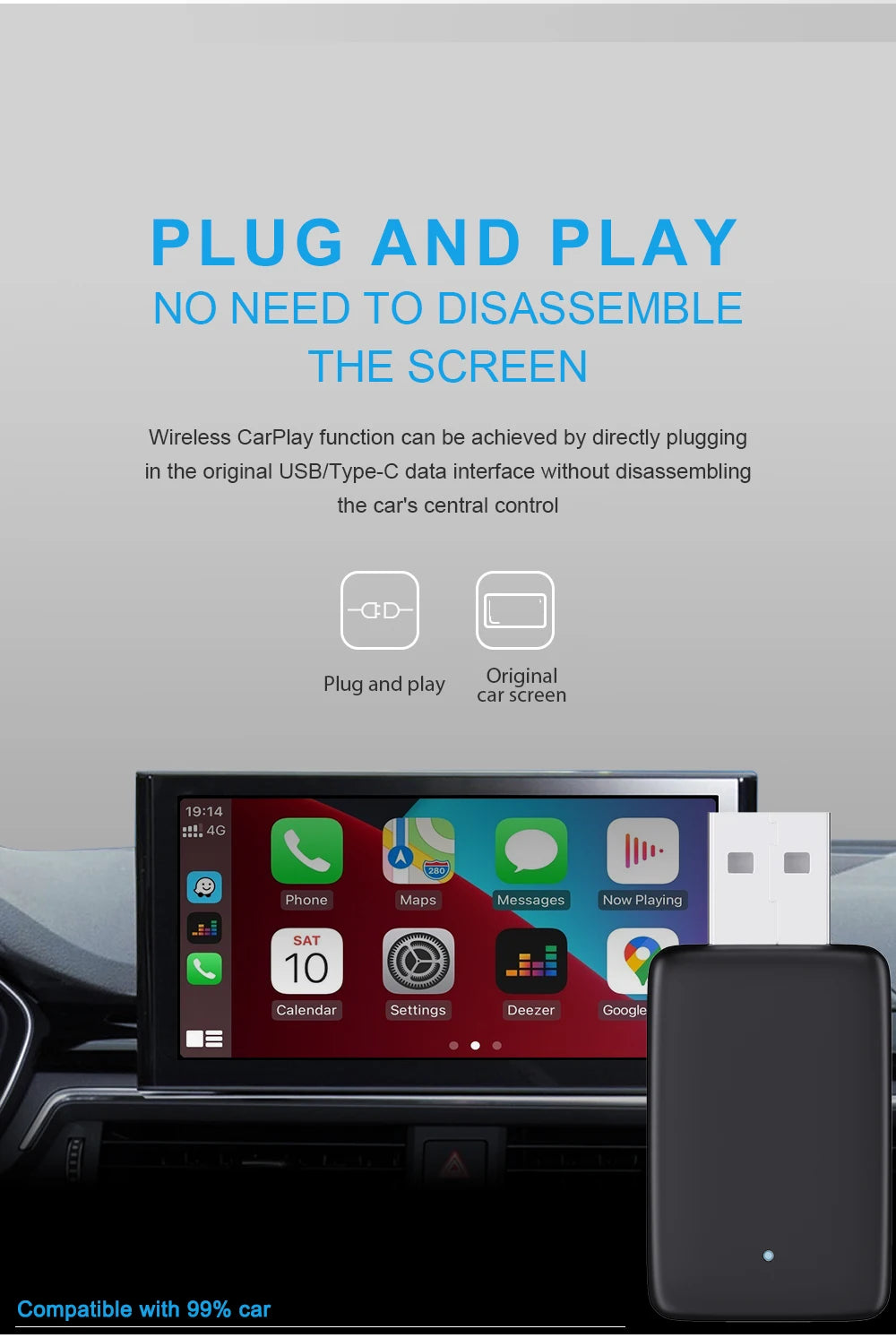 New Wired to Wireless CarPlay and Android Auto 2 in 1 Mini Adapter 5GHz WiFi5 for 99% Original Wired CarPlay/Auto Cars