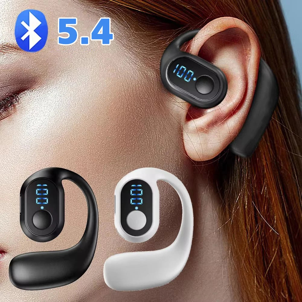 Bluetooth 5.4 Headphone Wireless Ear Hook Earphone LED HiFi Stereo Noise Reduction Clip Headset Waterproof Earbud For Phone New