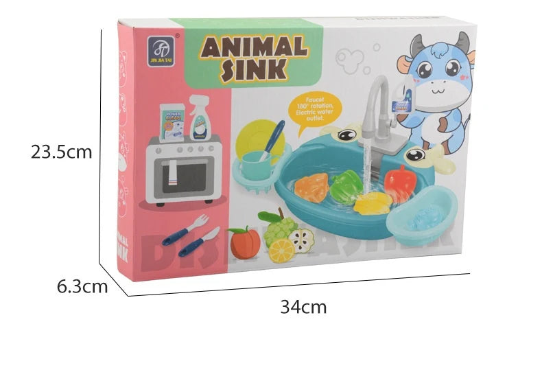 Kids Play Kitchen Set Simulated Dishwasher Sink Hand Basin with Electric Circulating Water Toys for Boys Girls Pretend Role Play
