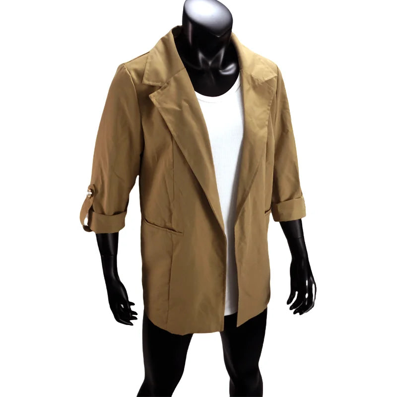 Women's Jacket Spring Summer New Arrivals Roll-up Cuffs Outerwears Lined Open Stitch Thin Jackets for Streetwear Womans Clothing