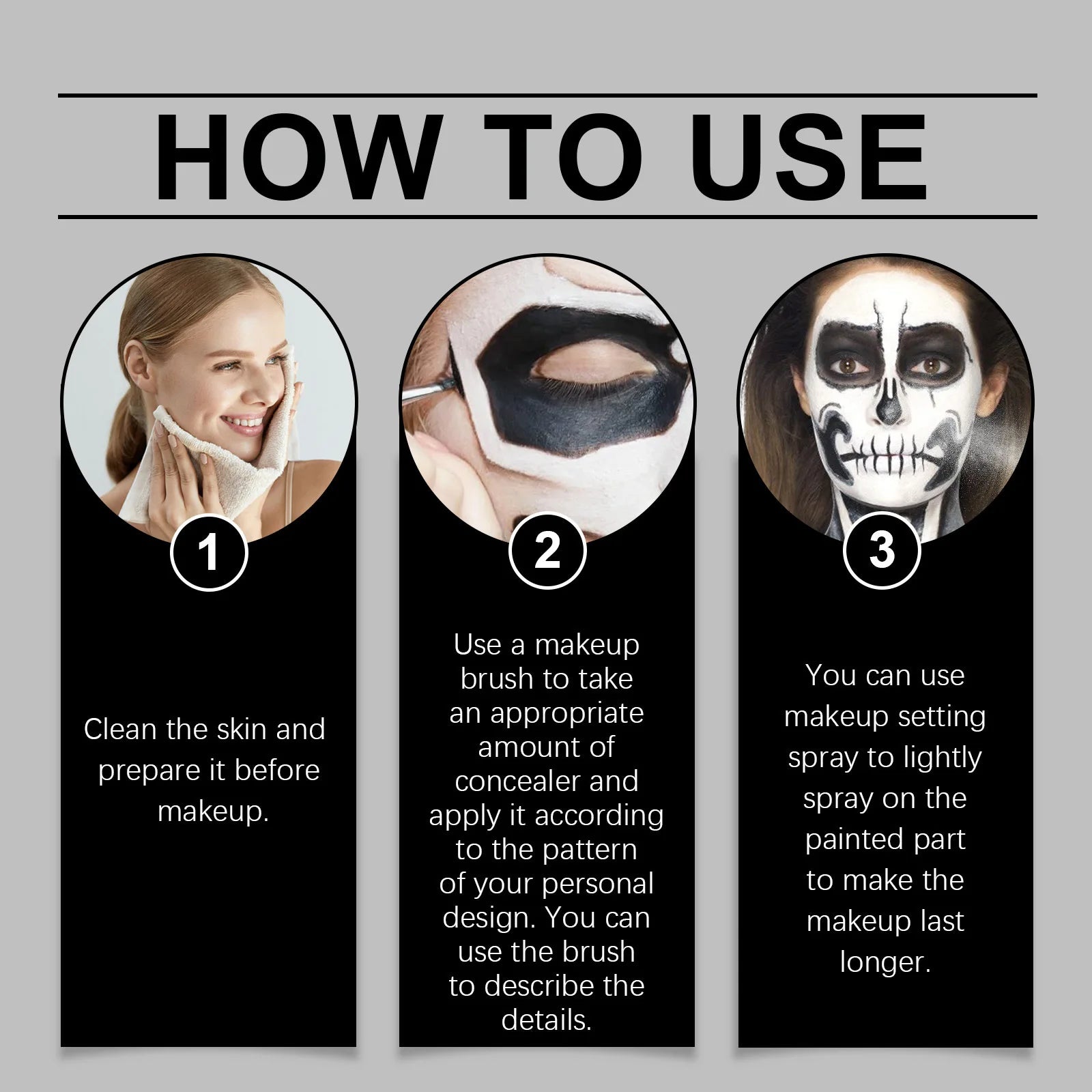 Halloween Face Painting Kit Highly Pigmented Face Body Brus Paint Black and White for DIY Cosplay Theme Parties Body Makeup