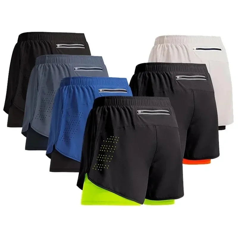 2025New Men's Fitness Training Shorts Summer 2 In 1 Quick Dry Gym Beach Running Double-deck Shorts Outdoor Sportswear Men shorts