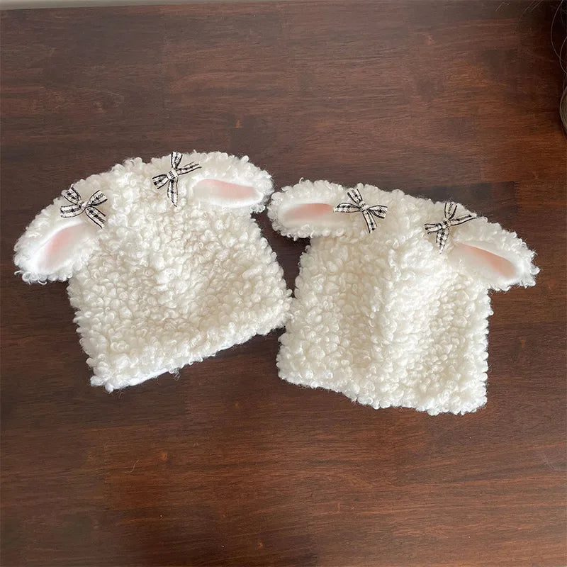 Winter White Plush Sheep Warm Hat Lolita Set Women's Outdoor Cute Leg Warmer Earmuffs Jk Cosplay Clothing Fashion Accessories