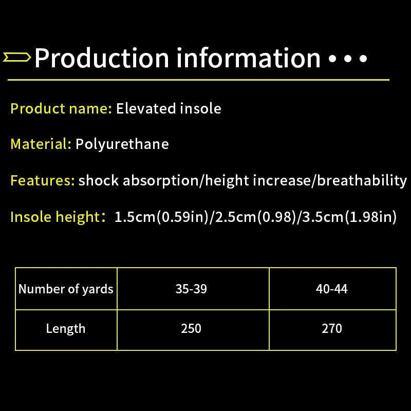 Invisiable Height Increase Insoles for Women Men Heel Lift Yellow Shoes Sole Pad Breathable Shock Absorption Feet Care Cushion