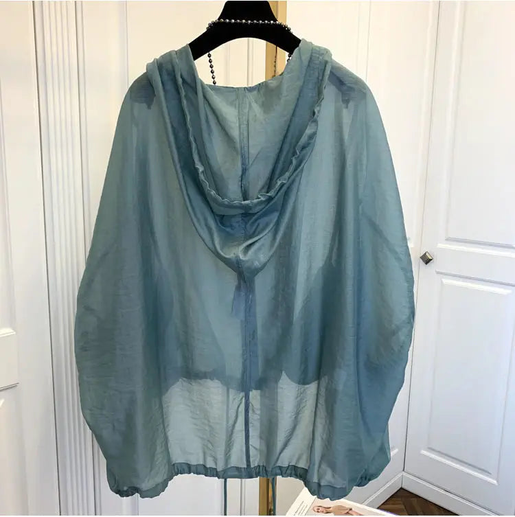 Jackets Women Hooded Summer Sun-proof Zipper Coats Thin Loose See Through Outerwear Breathable Outwear Lightweight Clothes Black