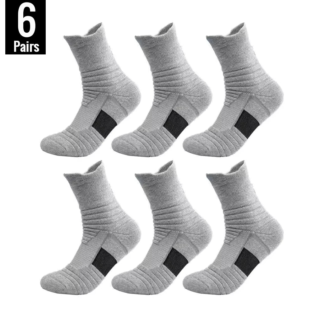 6/3/1 Pairs New Men Sports Running Fitness Flight Short Tube Socks Women's Towel Bottom Basketball Socks Solid Color Black Socks
