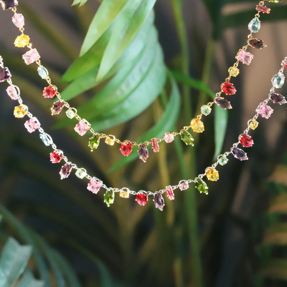 Brand 18K Gold Plated New Luxury Colourful Crystal Zircon Necklace For Women Fashion Party Jewelry Accessories Ladies Jewellery