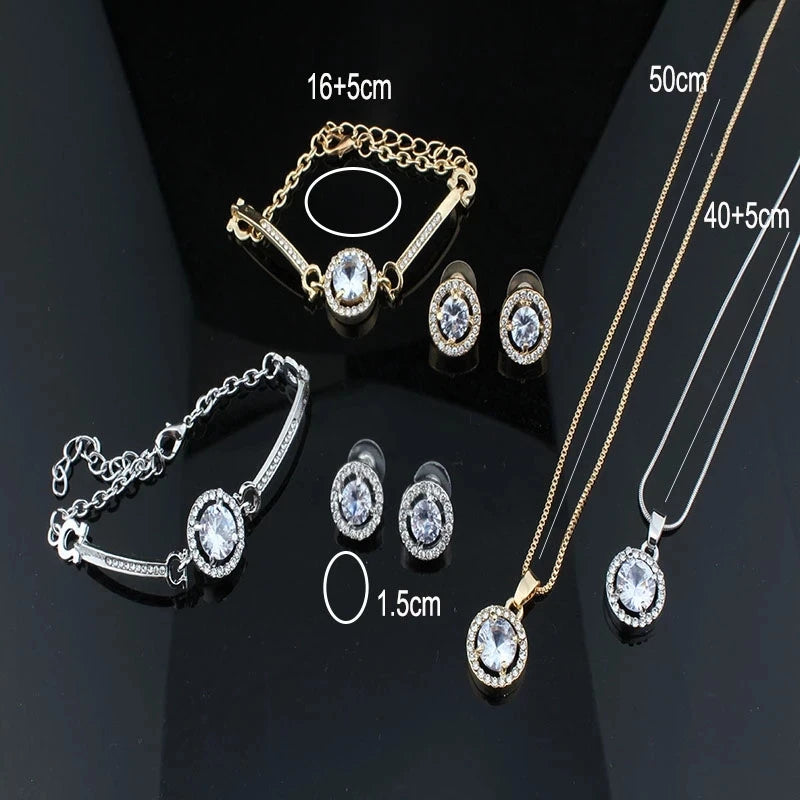 925 Sterling Silver Crystal Pendant Necklace Earrings Bracelet Jewelry Set For Women Girls Wedding Engagement Fashion Jewelry