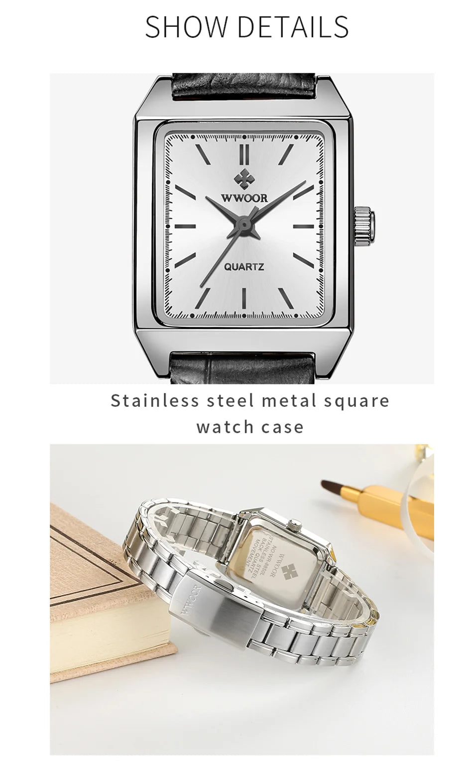 Fashion Top Brand Wwoor Womens Watches Black Small Square Wristwatch Woman Dress Bracelet Watch For Women Gift Xfcs Montre Femme