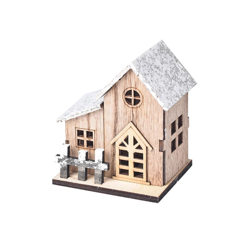 Christmas Home Decoration LED Luminous Wooden House Small House Xmas Tree Desktop Decoration Happy New Year Give Gifts Friends